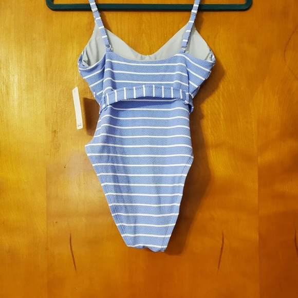 NWT Splendid Atmospheric Belted Swimsuit Blue White Stripe S - Picture 2 of 5